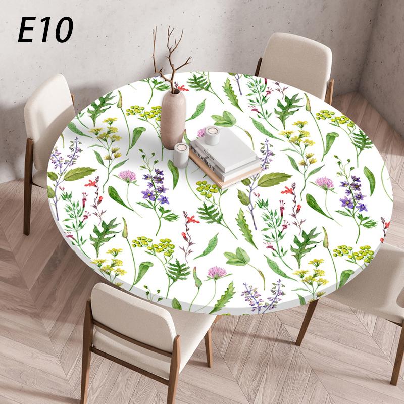 Round Table Cover Waterproof Dustproof Plant Printing Elastic Band Tablecloth Wedding Party Table Cover Kitchen Dining Decor