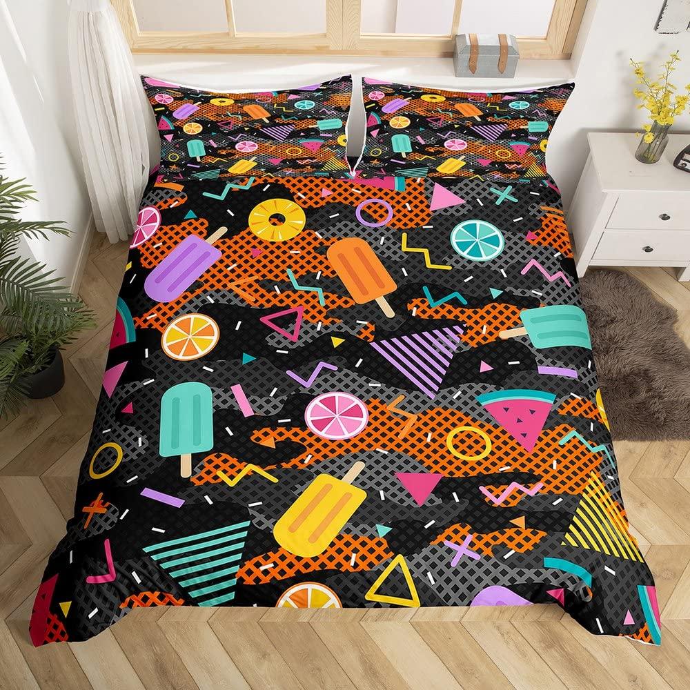 Lemon Fruit King Queen Duvet Cover Summer Cartoon Vegetable Plant Bedding Set For Kids Teens Adults Papaya Polyester Quilt Cover