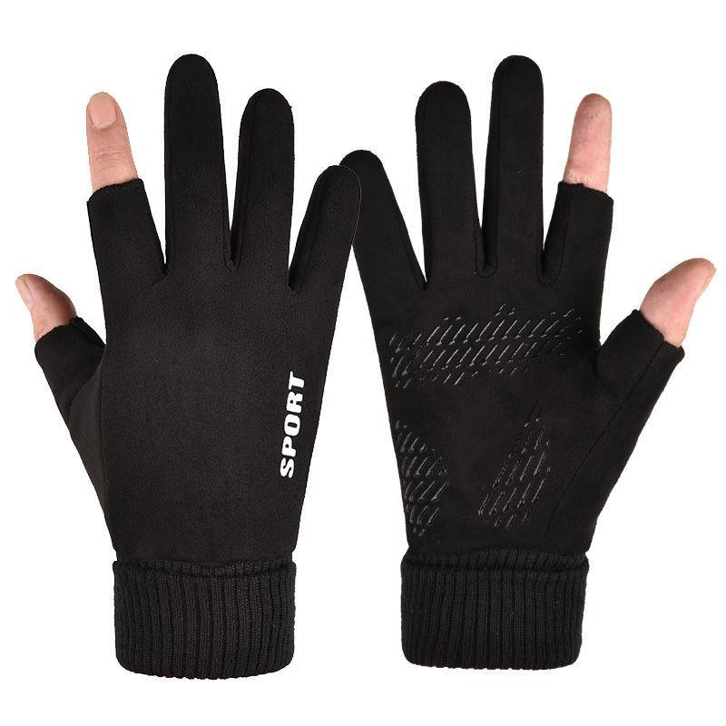 Suede Gloves, Men's Autumn and Winter Outdoor Warmth Touch Screen Velvet Thin Cycling Motorcycle Cotton Gloves