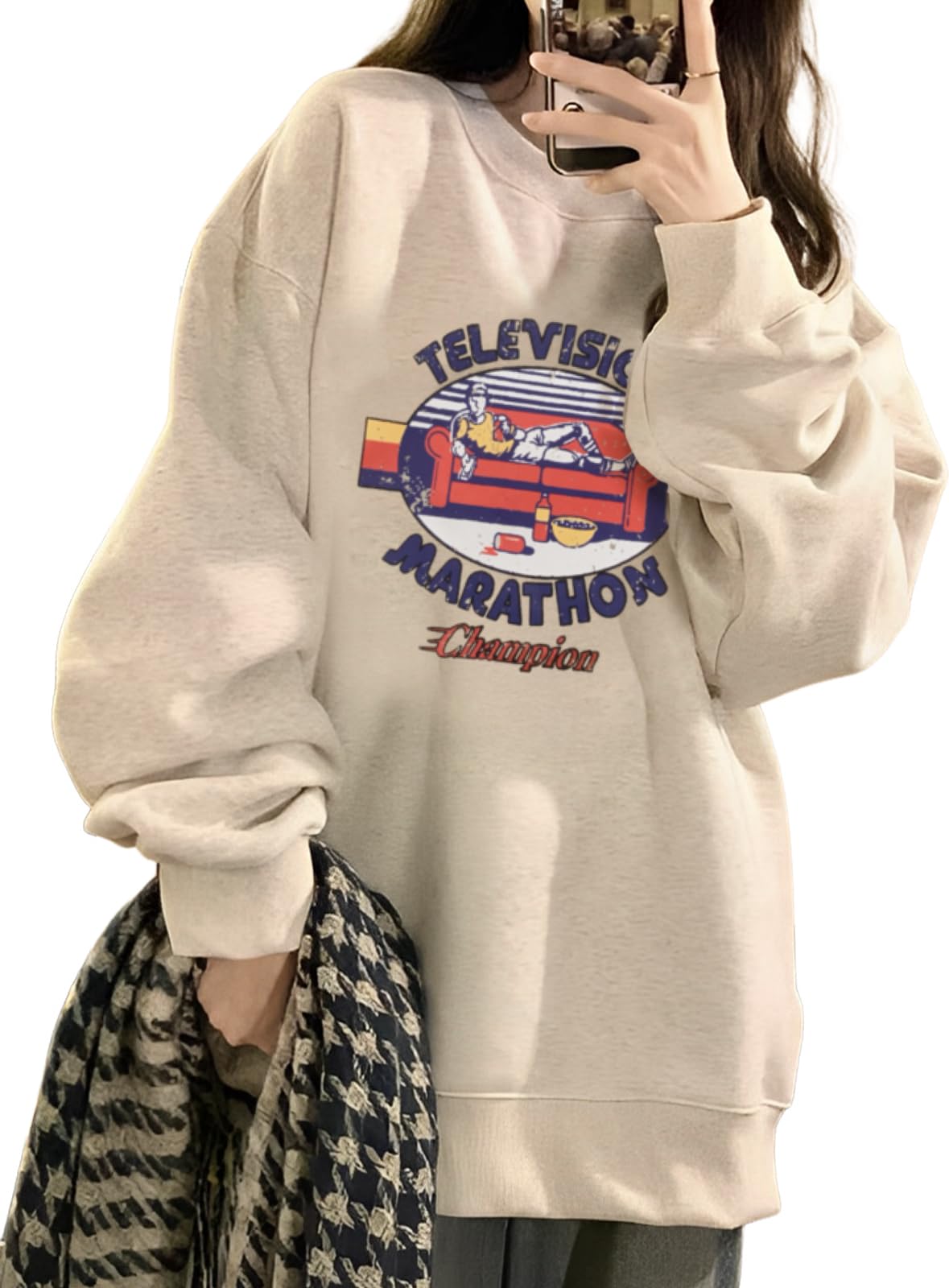 

Doors Women s Long Sleeve Crew Neck Casual Long T-Shirt, Soft, Spring Wear, Oversized Logo Tee, Stylish Undershirt, Gray, 5S-D02-GYM