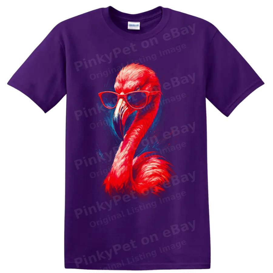 Flamingo T Shirt Stylish Bird w/ Sunglasses Colorful Neon Art Graphic Tee Gift