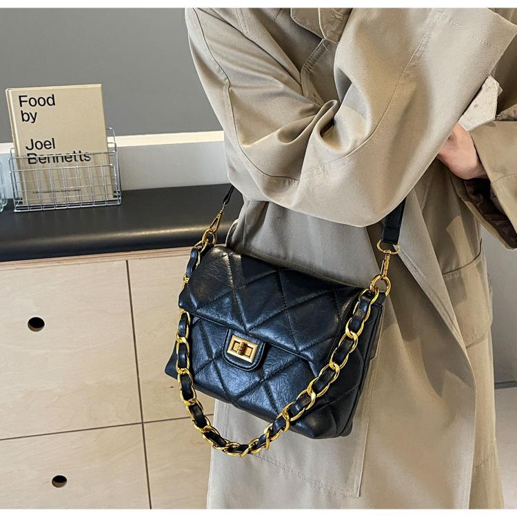 Rhombus Chain Bag Women's New Trendy Fashion Texture Simple Chain Small Square Bag Shoulder Messenger Bag