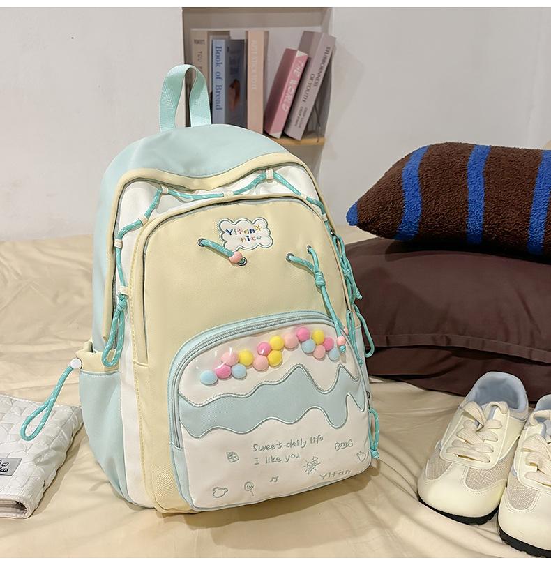 Schoolbag high-end college style junior high school student schoolbag female cream pain bag backpack fresh and cute large capacity backpack