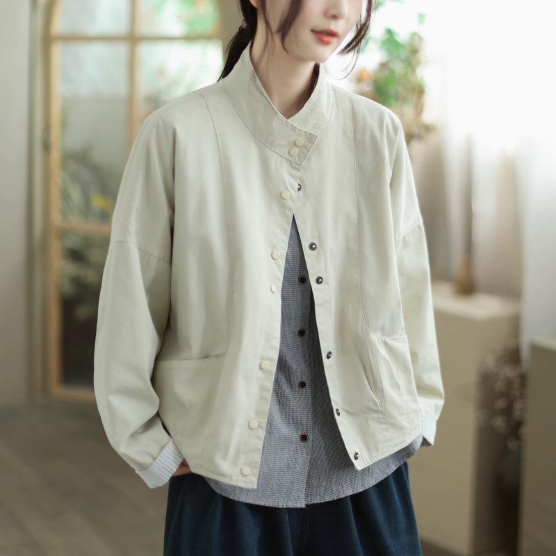 

2026 Women s Casual Stripe Patchwork Jacket - Short, Stand Collar for Early Autumn L абрикосовый