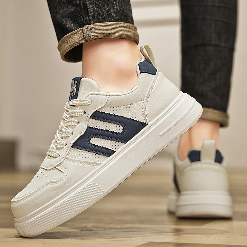 New autumn leather punching breathable board shoes youth style thick sole wear-resistant casual shoes