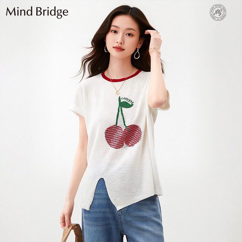 Mind Bridge Women s Cherry Jacquard Knit Short Sleeve T-Shirt One Size F