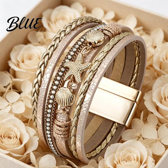 Bracelet Casual Accessory Women Braided Multi-Layer Bohemian Faux Leather Rope