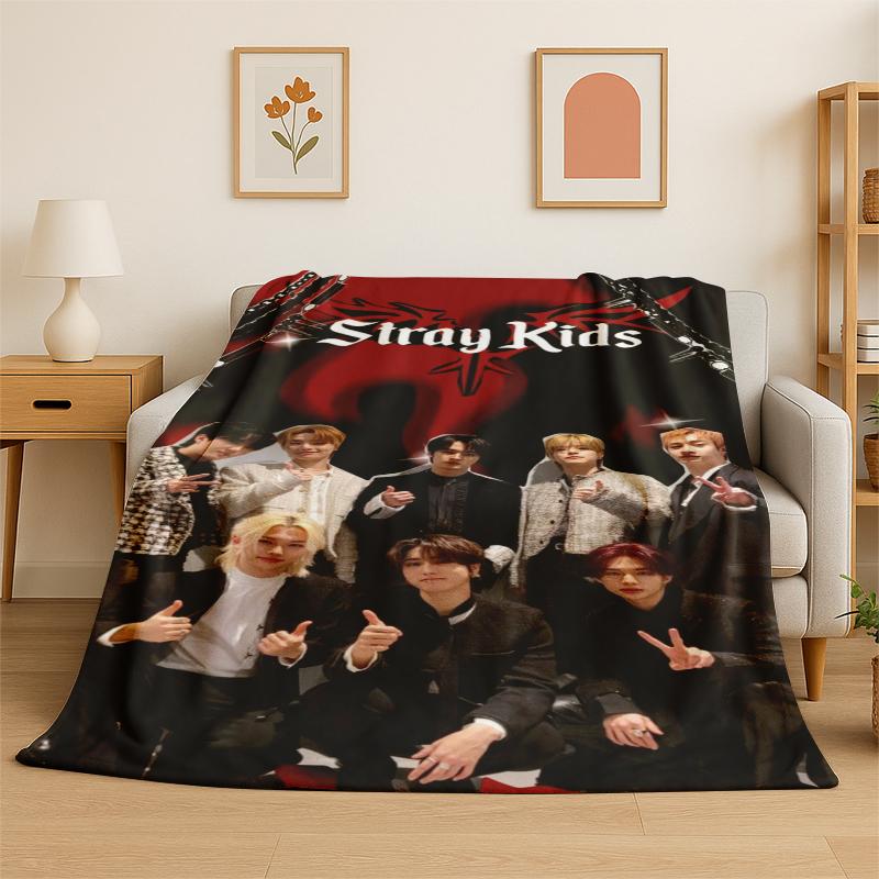 Kpop Stray Kids Music Star Flannel Blanket Soft Warm Throw Blanket for Bedroom Living Room Bed Travel Camping Picnic Gift