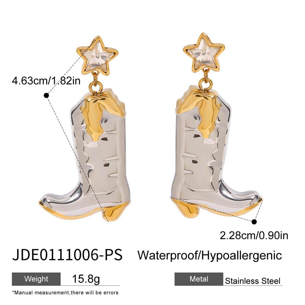 Youthway Exquisite Statement Stainless Steel Gold& White Zircon Star Boots Pendant Necklace Earrings Trendy Lady Jewelry