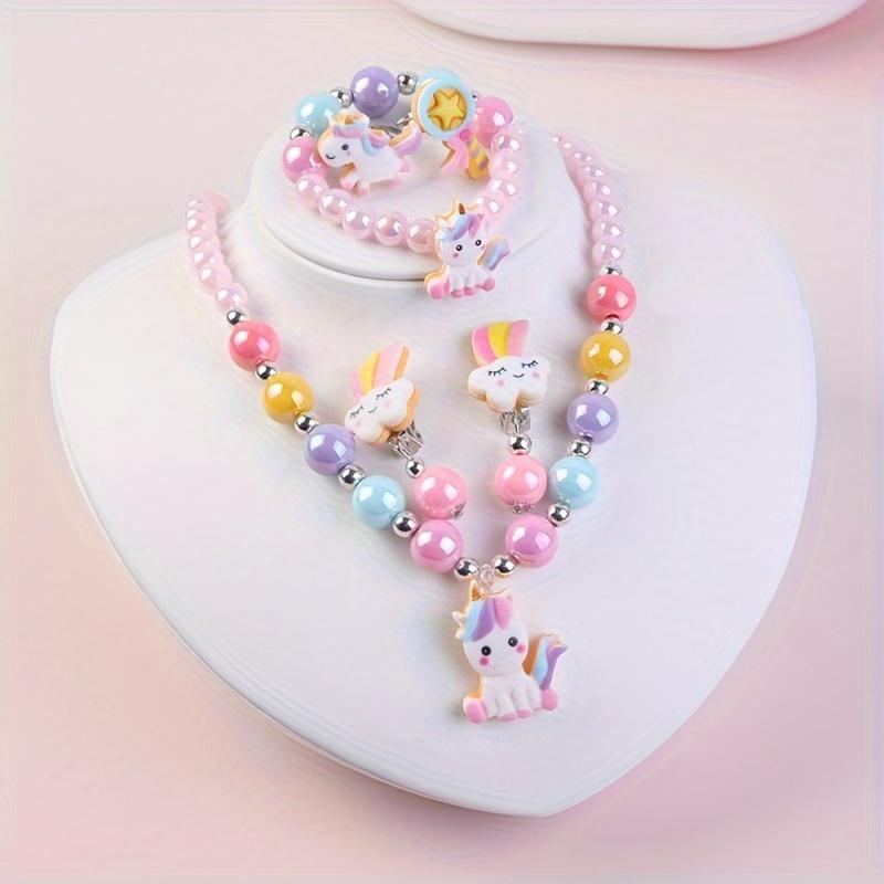Baby Girl Unicorn Necklace Bracelet Set Dress Up Princess Pretend Play Necklace Bracelet Jewelry Gift for Toddlers Kids