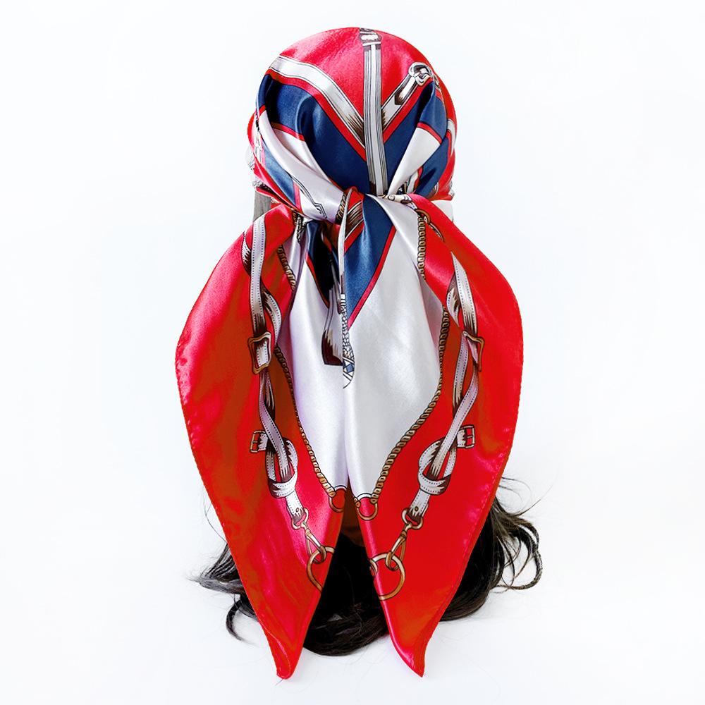 90cm Silk Scarf Headscarf Classic Scepter Print Silk Scarf Women's Satin Square Scarf Shawl