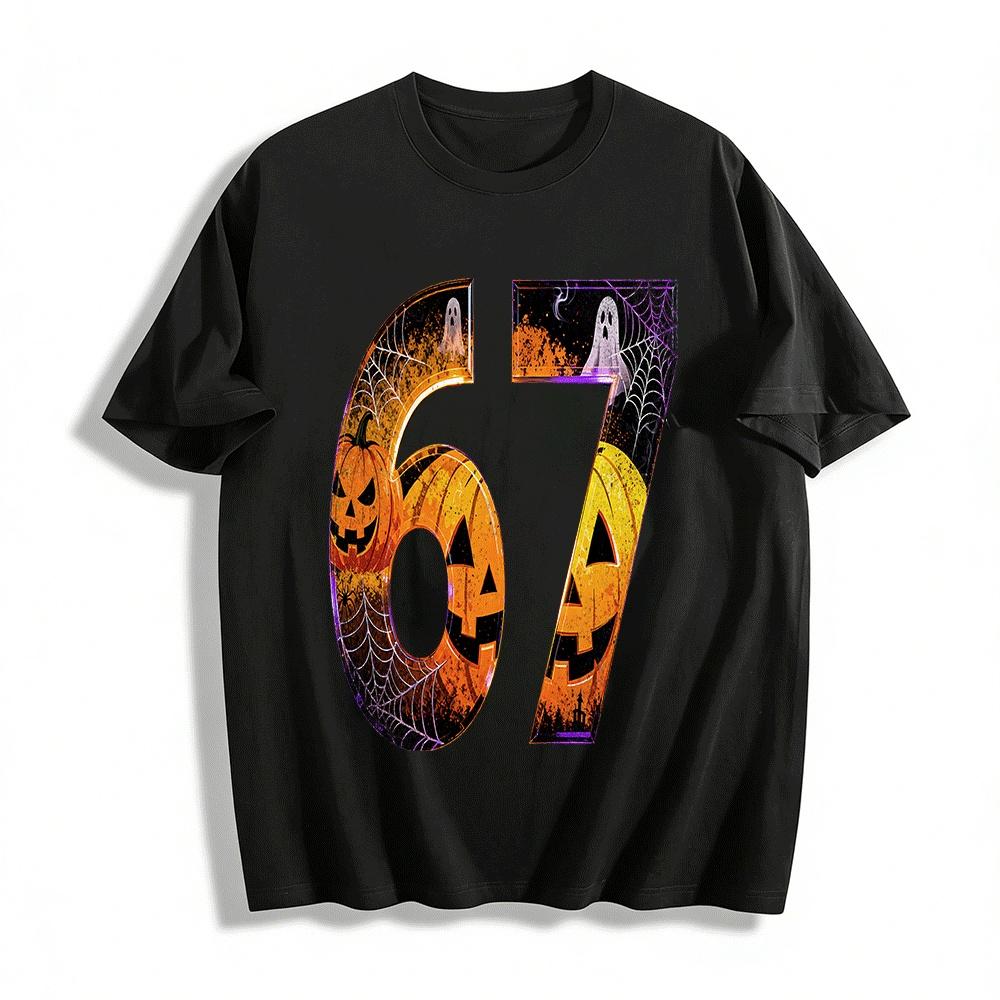 Halloween Pumpkin Ghost Number 67 Print Casual Top Pure cotton T-shirt XXS