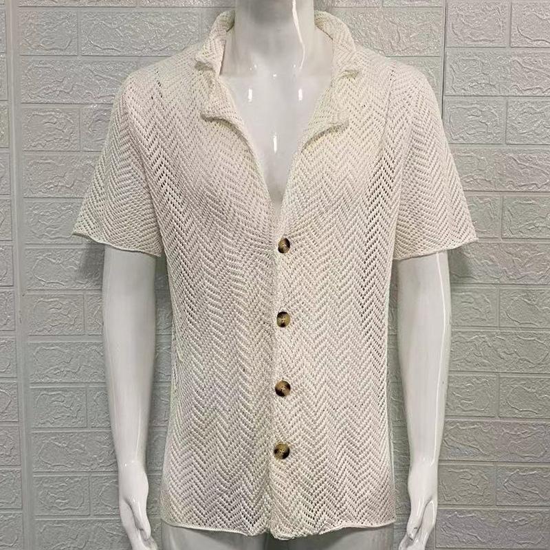 

Мужская рубашка с коротким рукавом, с вырезом «елочка», воротником с лацканами и несколькими вариантами расцветки M белый