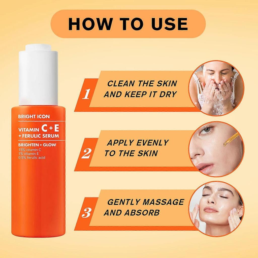 1-5x geeignet für SKIN Bright Icon Vitamin C + E + Ferulasäure Serum, Aufhellendes & Beruhigendes Gesichtsserum, Hilft, den Hautton auszugleichen, Vegan & Tierversuchsfrei