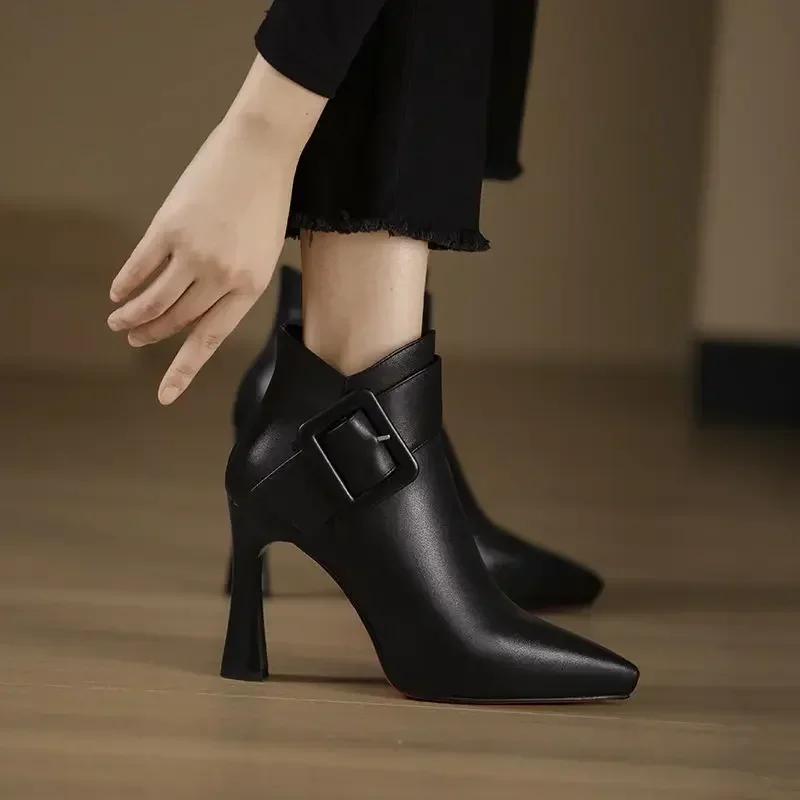 Fashion 2024 Fashion Ladies Shoes Side Zipper Women's Boots Winter Pointed Toe Solid Sexy Short Barrel Stilettos or Thin Heels Boots