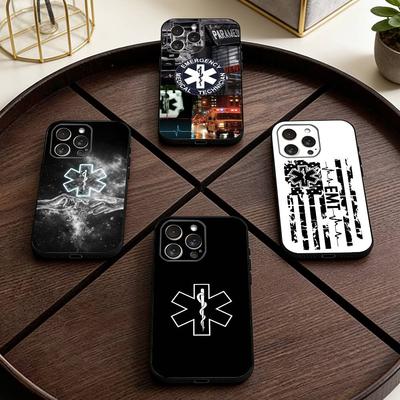 LOGO Ambulância EMT EMS Capa de Telefone Para iPhone 17,16,15,14,13,12,11 Plus,Pro Max,XS,Capa Preta de Silicone Macio