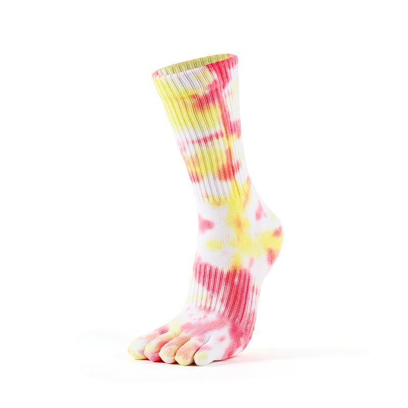 MEIKAN Tie-Dye Non-Slip Yoga Socks for Women - Mid-Calf Cotton Five-Toe Pilates Socks 35-38 жёлтый/красный