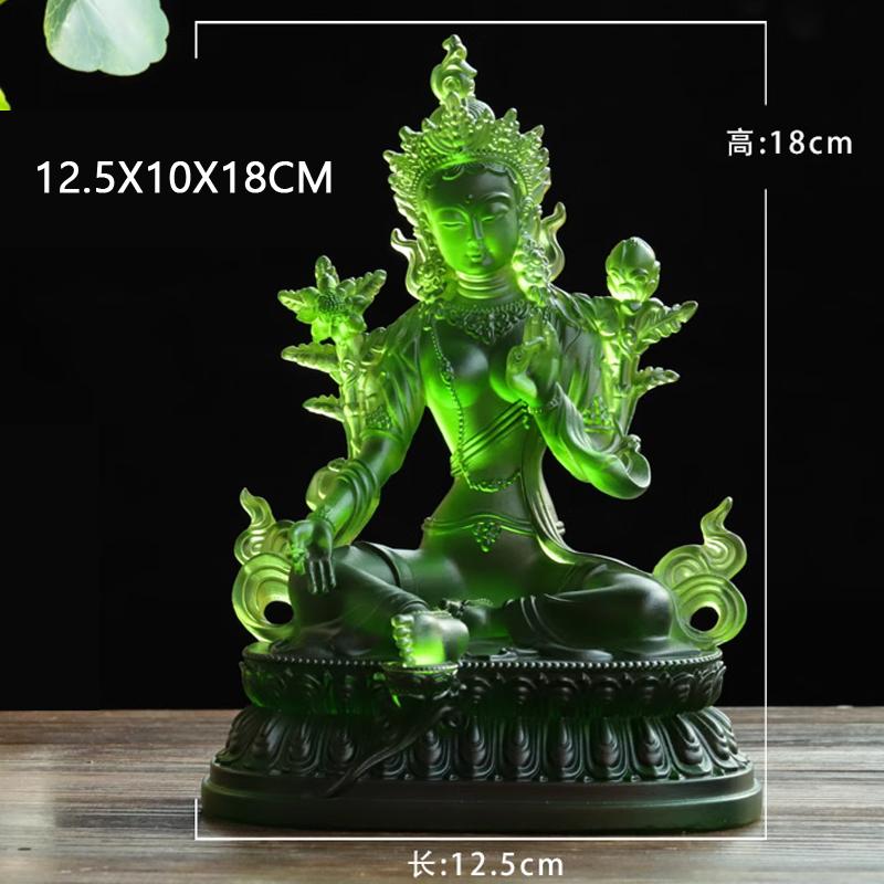 Coloured Glaze Mini Buddha Sculpture, Small Buddha Statue, Green Tara Bodhisattva, Amyokitesvara Incarnation Painted Buddha, 1Pc