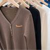 Fashion Plus Velvet Padded Sweater All Match Casual Knit Bottoming Shirt Women Autumn Winter Elegant Slim V-neck Tops