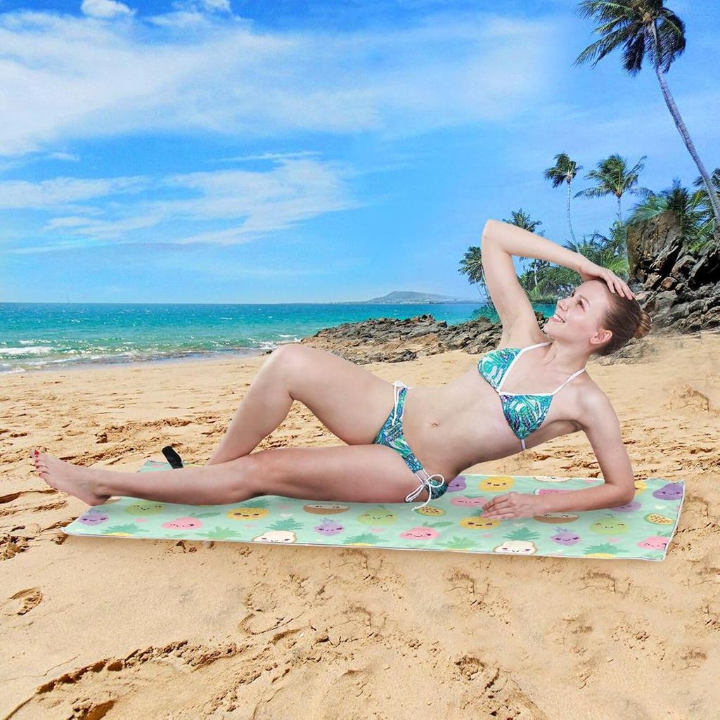 Kawaii-Style Smiling Tropical Fruit Beach Towel Large Thin Sand Free Quick Dry Towels Travel Swim Pool Yoga Gym Camping Adults