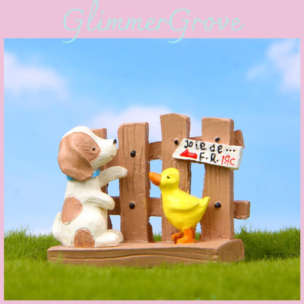 Cute Cartoon Fence Duck Dog Mini Model Ornament For Garden Miniature Decor And Photography Props