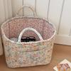 Boho Fabric Laundry Basket Floral Print Quilted Storage Basket Portable Folding Basket Bag with Handles for Home Clothes And Sundries