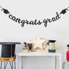 Congrats Grad Banner Decorations - Hanging Glitter Graduation Banner with Cap Garland Sign Bunting for Graduation Celebration Photo Backdrop, College
