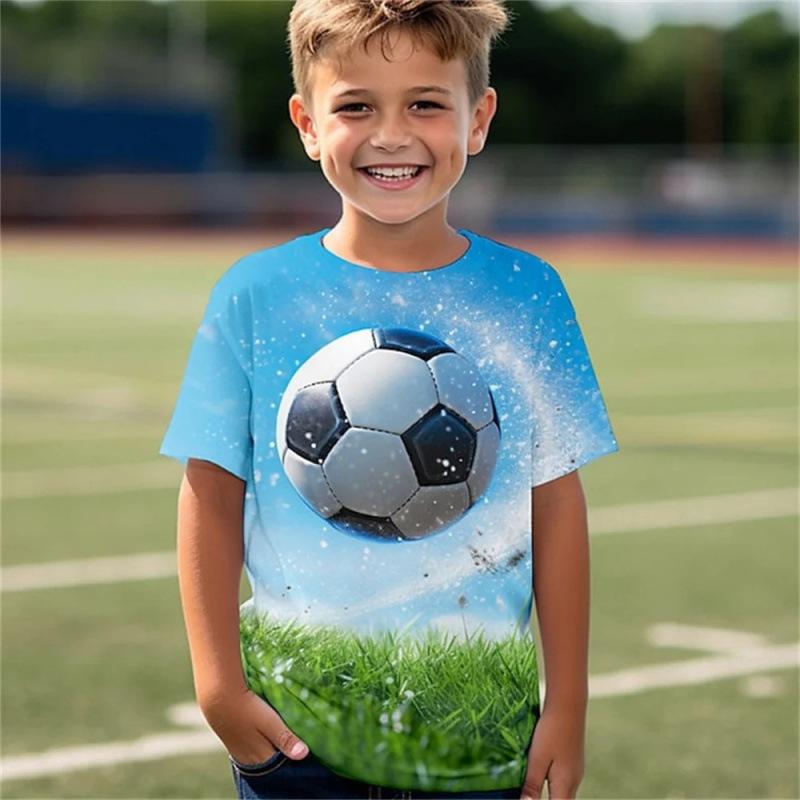 Summer Round Neck Football Pattern 3D Printed Top Fashionable Casual Short Sleeved Children's Boy T-shirts