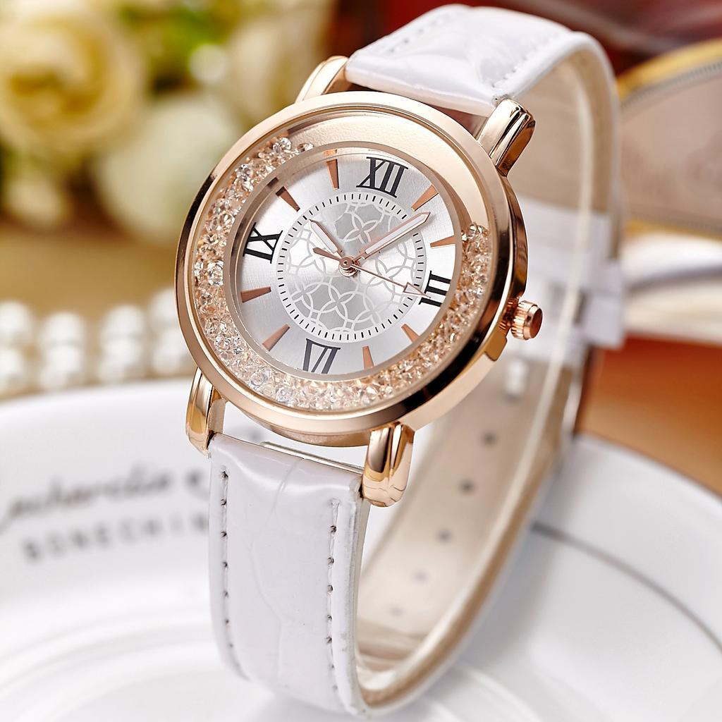 Rhinestone Luminous Leather Diamond Watch Quartz Watch Women'S Hand Diamond Watch 773