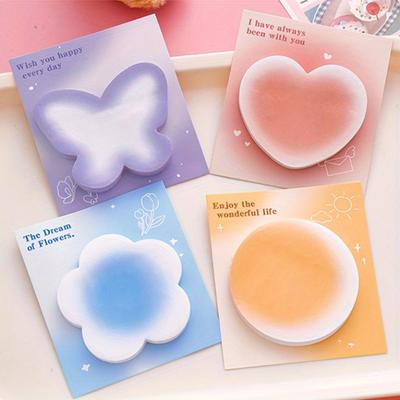 Flower Heart Butterfly Design Gradient Color Sticky Notes Set, Cute Halo Colored Memo Pads