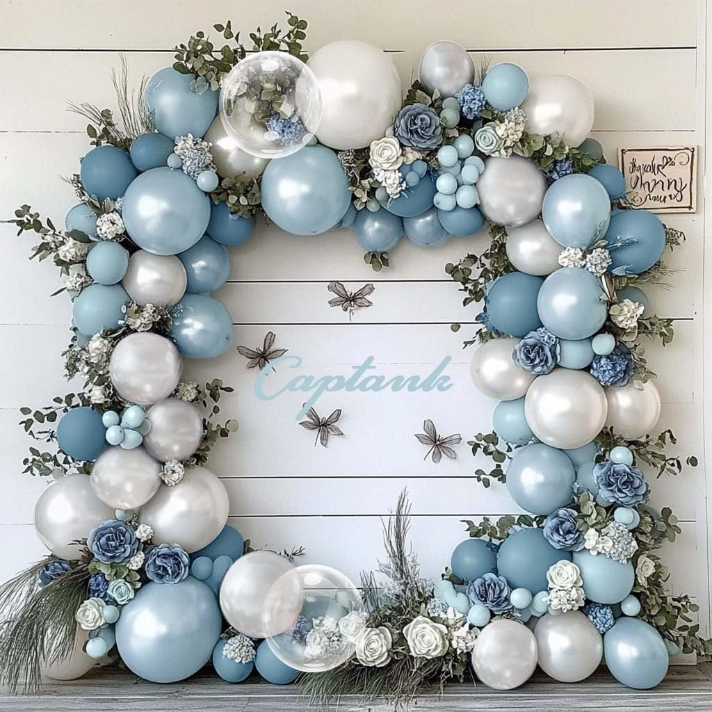 Dusty Blue and White Balloons Garland Double Stuffed Pearl Light Blue Balloon Arch Kit for Birthday Baby Shower Wedding Bridal Cinderella Frozen