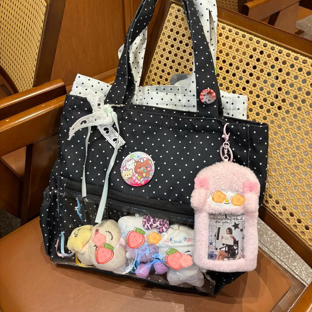 New Y2k Anime Polka Dot Ita Shoulder Bag Two-dimensional Large Capacity Cute Girl Transparent Tote Bag Otaku DIY Display Handbag