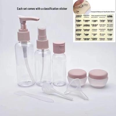Ensemble de huit bouteilles de voyage rechargeables: Bouteilles pour Spray, Tonique, Shampoing, Gel Douche, Crème Visage et Lotion