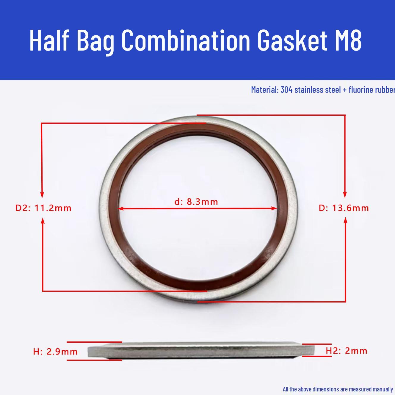 JB982 High-Temp Resistant Fluororubber Gasket, 304 Stainless Steel, Semi-Encapsulated, Wear & Pressure Resistant.