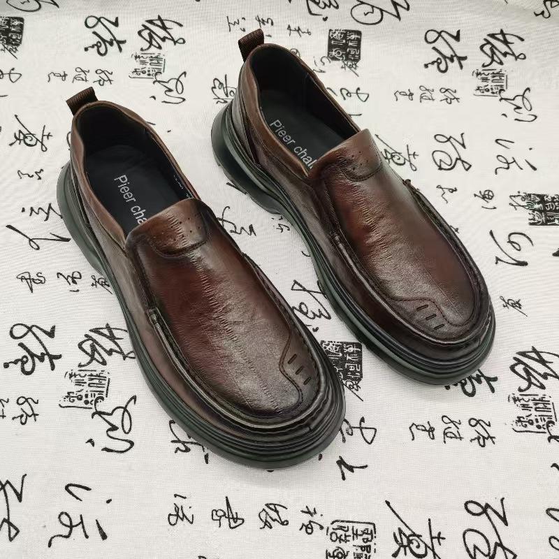 High-end autumn light-soled business leather shoes men's cowhide round head trend fashion casual men's leather shoes