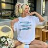 Women Three Blue Sardine Fish Hand Drawn Graphic Short Sleeve T Shirt Vintage Ocean Fish Print Casual YK Daily Streetwear Tees