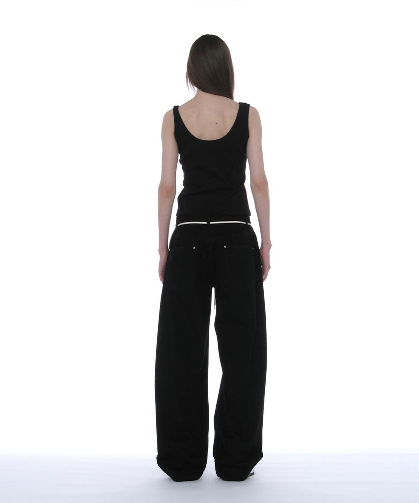 PARTIMENTO WOMEN Drawstring Reworked Pleated Baggy Jeans_Black