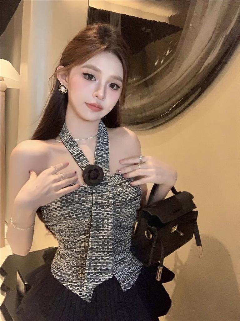 #Sexy Spice Girl Neck Sling Vest Summer New Wear Xiaoxiangfeng Tube Top a Variety of Ways To Wear