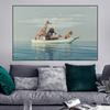 Animal Lion Rhino Elephant Giraffe Wooden Boat Canvas Painting Posters and Prints Wall Pictures Living Room Home Decor No Frame