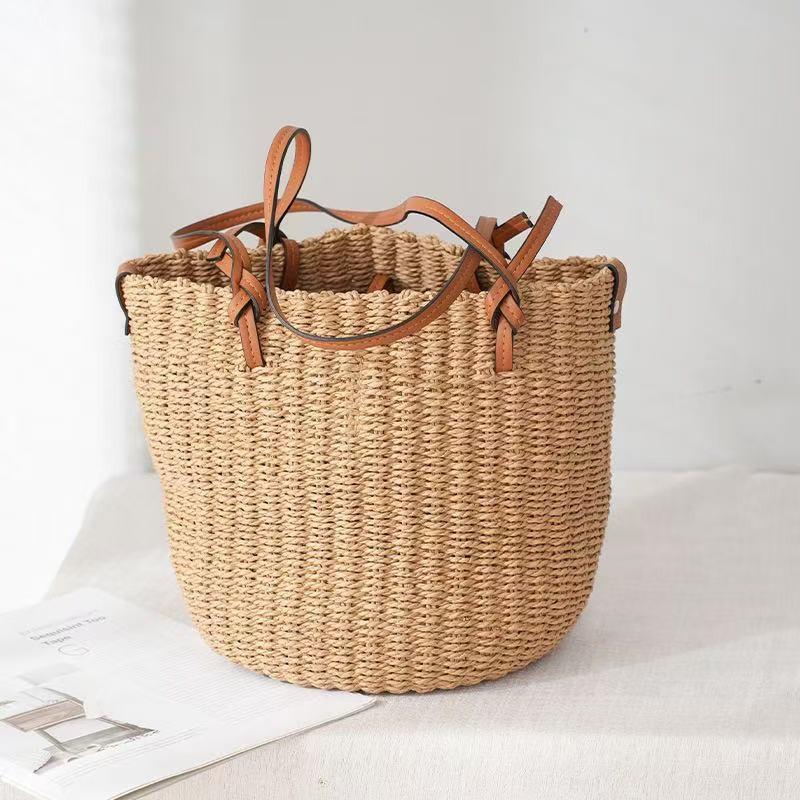 Korean Retro Single-shoulder Straw Woven Bag Fashionable Handmade Casual Seaside Vacation Beach Bucket