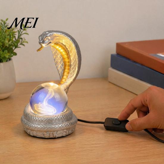 Unique Birthday Gifts Snake Shaped Desk Lamp, Resin LED Table Light with RGB Color Atmosphere Lamp Changing, Faux Crystal Ball for Bedroom Office