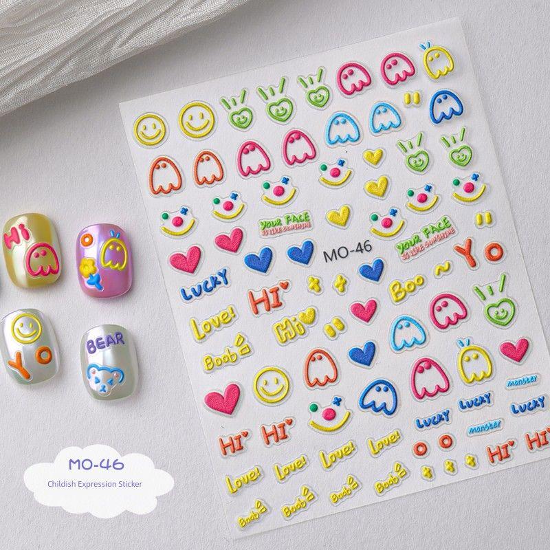 

Ma Baiquan Same Style Face Pasters Color Dopamine Graffiti Cartoon Pattern Nail Sticker Nail Ornament Small Accessories MO-46 Childish Expression Sticker