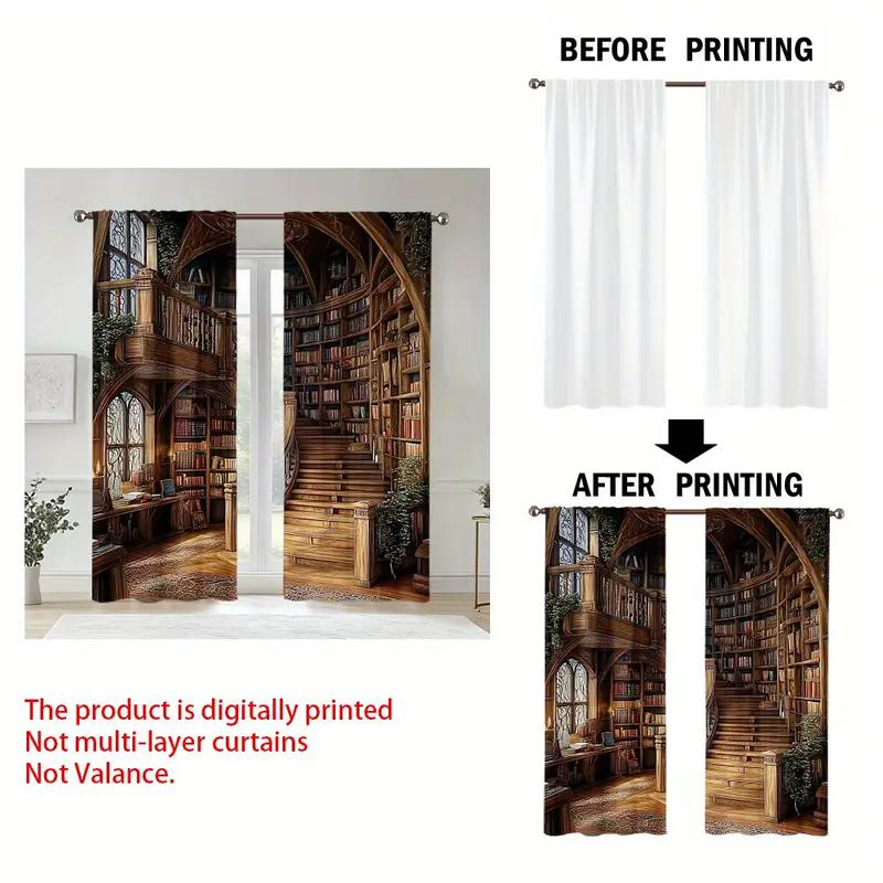 Charming forest library printed curtains, suitable for home decoration in bedrooms and living rooms