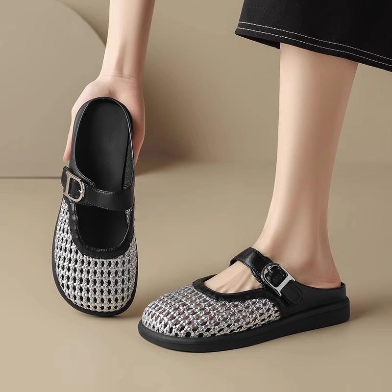 Baotou Half-slippers Summer Breathable Woven Flat Shoes One-foot Roman Sandals