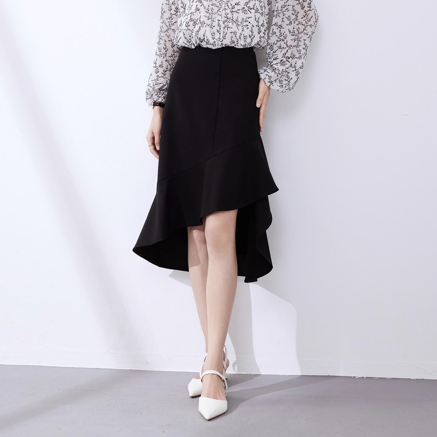 

High Waist A-line Fishtail Midi Skirt - Slimming Hepburn Style for Women Small чёрный