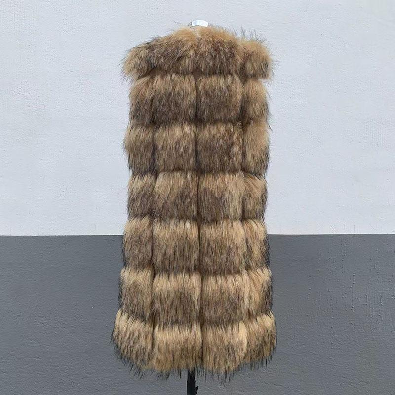 Haining Fur Winter New Fur Vest Imitation Raccoon Hair Long Slim-fitting Splicing Jacket