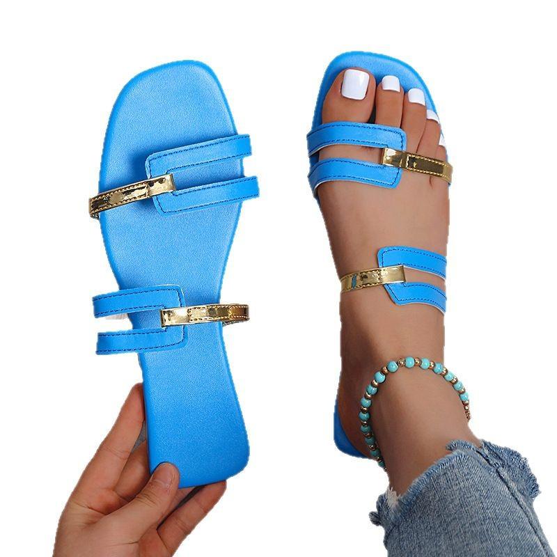 Außenhandel Damen Schuhe Hausschuhe 2025 Sommer neu Europäisch und Amerikanisch Übergröße Farbabstimmung Mode flacher Boden coole Hausschuhe Damen