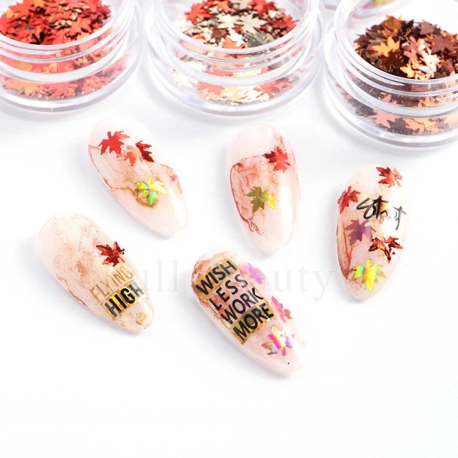 Nail Art Accessories 6 Bottles Maple Leaf Autumn Mixed Color Sequin Nail Art Accessories