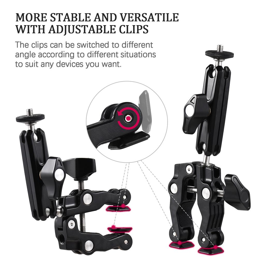 Multifunkční svěrka s držákem na řídítka jízdního kola Držák s držákem na kulovou hlavu Duální kulová hlava otočná o 360 stupňů