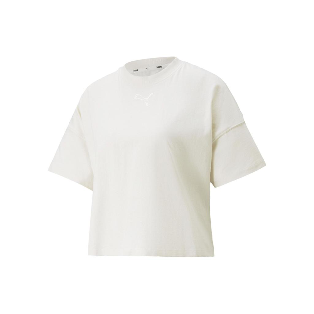 Puma Ess+ Her Cropped Tee Solid Color Round Neck Short Sleeve T-Shirt Women Tops White 849461-99